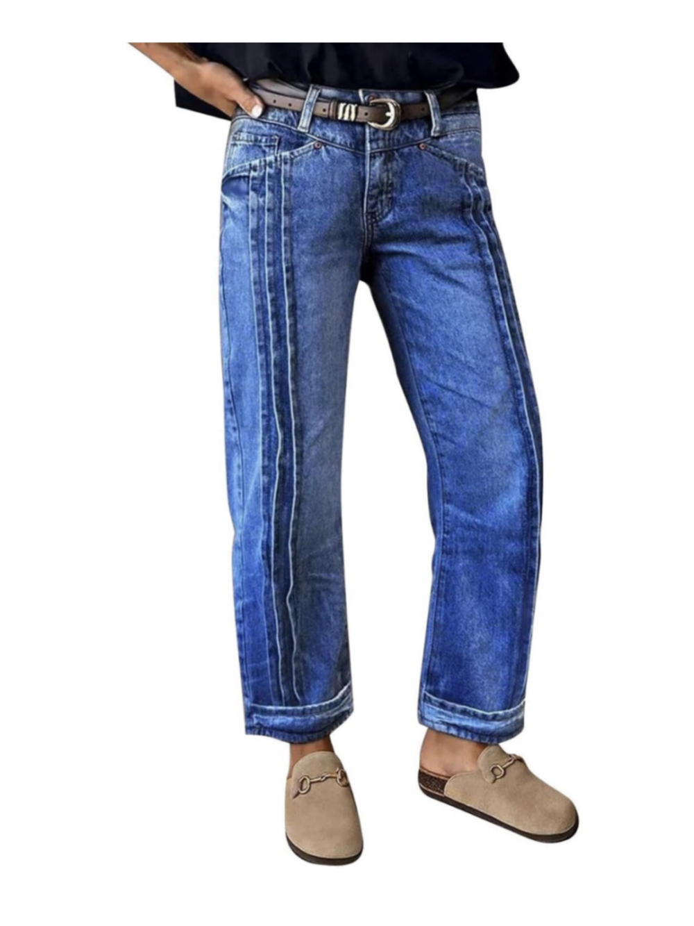 Flamingals High Waist Crop Straight Leg Jeans for Women Loose Fit M